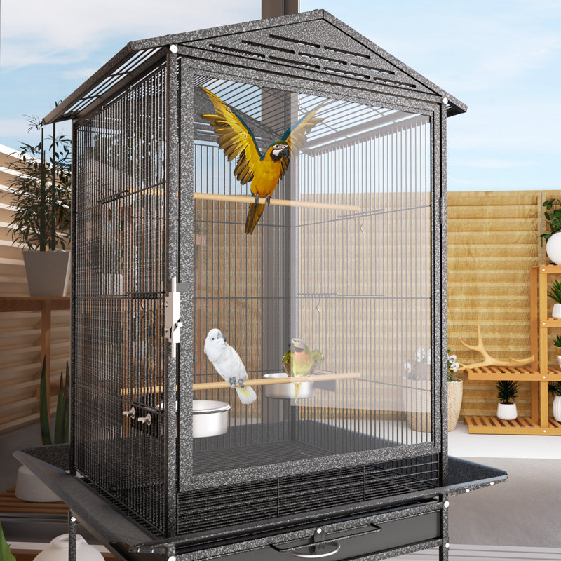 Play Top Floor Bird Cage with Wheels Bring Home Furniture Color Black